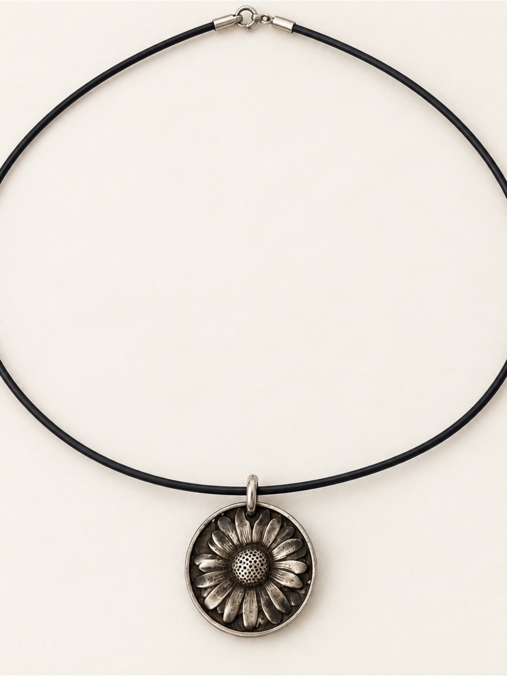 Upcycled Escada Floral Zipper-Pull Pendant Necklace. Rubber cord Italy Fortunoff